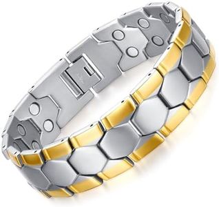 JFUME Magnetic Bracelets for Men, 18K Gold Plated with Silver Double Row Magnets with Link Remove Tool 8.5" Adjustable, Magnetic Jewelry, Father's Day Bracelets for Dad