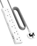 LENCENT Extension Lead with USB C Port, 3250W 13A, 6 Way Outlets Power Strip with 1 USB-C and 2 USB Slots, Multi Power Plug Extension with 1.8M Braided Extension Cord for Home Office, White