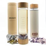 The Brave Soul Crystal Water Bottle, Slim Crystal Water Bottle Tea Infuser, Double Wall Glass for Hot and Cold Drinks. Slim Crystal Water Bottles with Crystals Inside. Eco-friendly & Relaxing Gifts