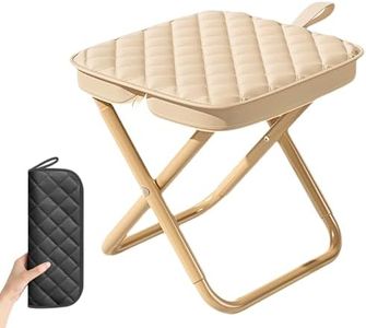NEKSKA Foldable Backpack Stool Portable Folding Chair for Adults, Collapsible Camping Stool with Carry Strap & Storage Pouch, Heavy Duty Compact Travel Seat for Hiking Fishing Outdoor (Khaki)