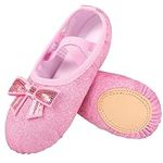 Arshiner Toddler Girls Ballet Shoes Glitter Dance Slippers Split Sole Dance Shoes (Toddler/Little Kid/Big Kid) Shiny Pink