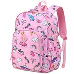 VASCHY Girls Backpack, 11.5L Lightweight School Bag for Kids Water Resistant Toddler Backpack with Reflective Chest Strap Children's Rucksack with Bottle Pockets for Kindergarten(Space Cats)