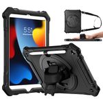 ZtotopCases for iPad 9th/8th/7th Generation, iPad Case 10.2, Shockproof Body Protective Cover with 360° Rotating Hand Strap &Stand, Pencil Holder, Drop Protection, Heavy Duty, 2021/2020/2019, Black