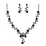 BriLove Women's Wedding Jewellery Set Vine Leaf Cluster Flower Crystal Dangle Earrings Pendant Necklace Set for Bridal Black Black-Tone