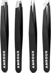 Tweezers Professional Slanted Tweezer for Facial Hair Women & Men Stainless Steel Precision Tweezers for Ingrown Hair Tweezers (Black) (4pcs Set)