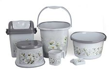 Nayasa Marble Bathroom Set 6 Pcs | Bkt 25 L + Mug 1.5 L + Basin 20 L+ Dustbin 14 L + 509 Stool + Soap Case | Bathroom Accessory Set Plastic | Bathroom Set | Bath Set for Bathroom | Grey