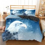 3D Printing King Size Duvet Cover Set Bald Eagle Bedding for Aldult with Zipper Closure Breathable Anti-Allergic Microfiber Soft Duvet Cover + 2 Matching Pillowcases 50x75 cm