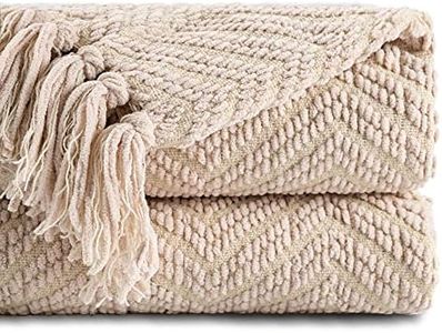 BATTILO HOME Beige Throw Blankets for Couch, Knitted Tan Throw Blanket for Twin Bed, Super Soft Warm Large Throws for Home Decor, 60" x 80"
