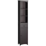 HOMCOM Bathroom Storage Cabinet, Tall Linen Tower with 3-Tier Shelves and Drawer and Door, Brown