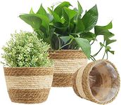 KAHEIGN 3Pcs Seagrass Planter Basket, 3 Size Woven Plant Pot Indoor Outdoor - Flower Pots Cover Storage Basket Plant Containers for Home Decor (Beige)