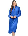 Ekouaer Women Robe Zip Up Bathrobe Long Warm Zipper Lounger Fleece Robe Plush Housecoat with Pockets, Deep Sky Blue, X-Large