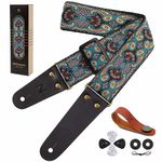 Nefelibata Woven Guitar Strap, Vintage Embroidered Cotton Guitar Straps with Genuine Leather Ends for Bass, Electric, Acoustic Guitars, Best Gifts for Kids, Men and Women Guitarists (Classical Style)