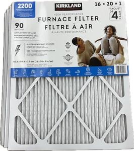 Kirkland Signature 16X20X1 Air Filter (4-Pack) Electrostatic Pleated Air Conditioner HVAC AC Furnace Filters for Allergies, Pollen, Mold, Bacteria, Smoke, Allergen, MPR 2200,Furnace Filter…