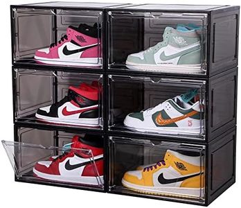 ZLLZUU Upgraded Shoe Organizer Shoe Storage Boxes, 6 Pack Large Side Open Shoe Boxes with Magnetic Door, Clear Plastic Stackable Shoe Containers (Black)