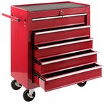 Arebos Workshop trolley 5 compartments | Tool Cabinet on Wheels | with 5 Drawers | Lockable| incl. anti-slip mats | 2 castors with parking brake (red)