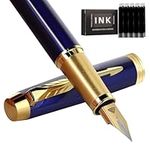 Zalantan Fountain Pen, luxury pens, Fine point smooth writing pens for journaling fancy pens with Gift Case 10 black ink cartridges an ink converte nice pens metal pen writer gifts (Blue)