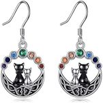 AXELUNA Cat Earrings Sterling Silver 7 Chakra Celtic Knot Irish Jewelery for Women Gifts for Girls, Sterling Silver, sterling silver