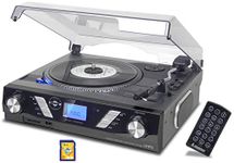 Steepletone ST930 PRO Record Player Turntable, MP3, SD, USB RECORDING, Playback INCLUDING SD CARD. Remote Control, Built-In Amplifier and Speakers. Link Smart Phone, or Tablet, iPh, etc (Black)