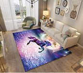 Area Rugs Unicorn Horse Print 3D Decorations Carpets for Bedrooms Kids Girl Baby Anime Bed Rugs Bedroom Door Mat Nursery Washable Non-Slip Indoor Living Room Rugs Pads (60x90 cm,blue purple)