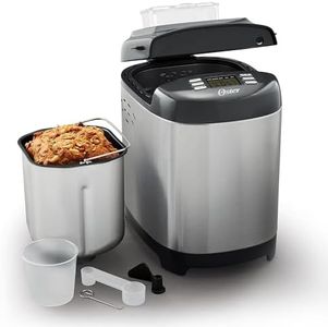 Oster Bread Maker with ExpressBake and 12 Preset Functions Including Gluten Free, 2 Pound Capacity, Stainless Steel & Black