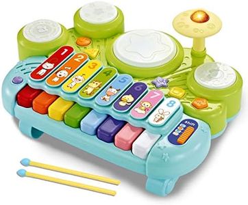 Fisca 3 in 1 Musical Instruments Toys, Electronic Piano Keyboard Xylophone Drum Set - Learning Toys with Lights for Baby & Toddler 1 2 3 Year Old Boys and Girls