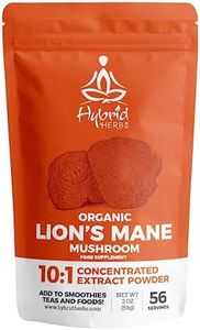 HYBRID HERBS – Organic Lions Mane Mushroom Powder 10X Strength - Nootropic Brain Supplement for Focus Memory & Concentration | Lion’s Mane HIGH Potency 10:1 Extract - 56 Serving (56g)