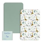 Yoofoss Cot Bed Sheets 140 x 70 cm Fitted Super Soft and Breathable Cot Bed Sheets Cozy Baby Cot Sheets 2 Pack Green Giraffes