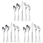 YELONA Set of 15 Premium Silver Daily Use Cutlery Stainless Steel Luxury Dinnerware Flatware Serving Dinner Spoon Fork Knife Reusable Mirror Finish for Home Kitchen Dining Table and Gifts