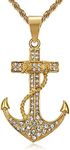 18K Gold Plated Vintage Nautical Anchor Pendant Punk Rock Stainless Steel Necklace for Men, 24 Inch Chain Fashion Jewelry Gift