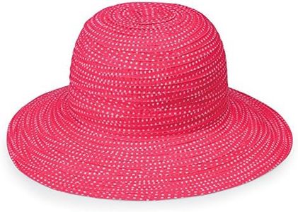 Wallaroo Hat Company Women's Petite Scrunchie Sun Hat - UPF 50+ - Crushable, Made for Small Heads, Fuchsia/White Dots