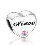 CWOne Designs Love Heart Niece Charm Collection Beads - Authentic S925 Sterling Silver Love Heart Family Collection with Cubic Zirconia Charms & Gift Pouch (Niece)