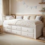 Flair Furnishings - White Single Bed with Pull Out Trundle, Wooden Guest Bed with Storage, Distinct and Stylish, Durable and Long Lasting