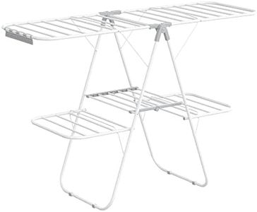 SONGMICS Clothes Drying Rack, Foldable 2-Level Laundry Drying Rack, Free-Standing Large Drying Rack, with Height-Adjustable Wings, 33 Drying Rails, Sock Clips, White and Gray ULLR053G01