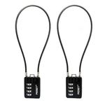 RESET-200 (2 Pack) 4 Digit Combination Padlock with 12 in (30 cm) Cable, Chain Lock, Rope Lock, Cable Lock for Trash Can Lid, Locker, Gym Locker, Luggage, Gun, Trigger, Helmet, 3 mm Diameter, Black