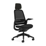 Steelcase Series 1 Ergonomic Office Chair With LiveBack Lumbar Support, 4D Armests, Adjustable Headrest Black/Black; Made in Europe