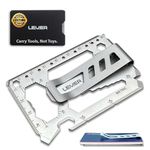 Lever Gear Toolcard Pro w/Clip - 40 in 1 Credit Card Multitool. Sleek Minimalist Stainless Steel Wallet Card and Money Clip - Silver