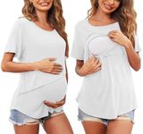 Ekouaer Women Short Sleeve Nursing Shirts Soft Maternity Tops Double Layer Breastfeeding Blouse Round Neck Pregnancy Clothes White M