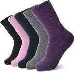 Sandsuced Wool Warm Socks for Women Winter Hiking Thick Boot Thermal Cozy Crew Work Soft Ladies Socks 5 Pack（Solid Color C）