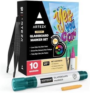 ARTEZA Glass Board Dry Erase Markers, Pack of 10 Colors Glass Markers, Low-Odor Ink, Erasable Mirror Window Markers, Office Supplies for Whiteboards,
