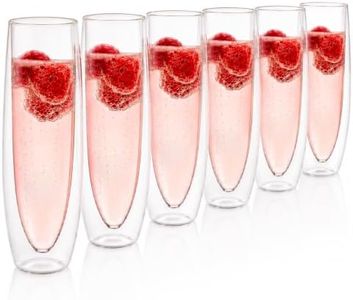 Eparé Double Wall Stemless Champagne Flutes Glass - Set of 6 Lightweight Mimosa and Prosecco Glasses for Bridal Shower, Bridesmaid Gift - Modern Stemless Champagne Glasses