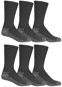 Fruit of the Loom Men's 6 Pack Heavy Duty Reinforced Work Gear Crew Socks (Sneaker Size 6-12, Black)