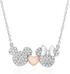 Disney Mickey and Minnie Mouse Sterling Silver Two Tone Cubic Zirconia Necklace with Pink Heart; Jewelry for Women, 18"