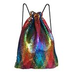 FUBAOLIN Sequin Drawstring Backpack Sequined Gym Drawstring Bags 20L Suitable for Sports, School, Gym, Travel, Beach Swim Football Trainer Bag Kids Men Women…