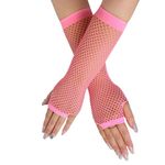 Alexvyan Pink Long Extended Hand Sleeves Knitting coarse mesh fishnet elastic Gloves long gloves half finger club etiquette Gloves for Women and Girls..