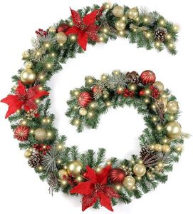 Christmas Garland, 2.7M Christmas Rattan Christmas Artificial Flower Vine for Home Stairs Fireplace Front Porch Door Display Indoor Outdoor Christmas Decor