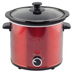 Courant Slow Cooker 3.2 Quart Crock Dishwasher Safe Stainproof Pot and Glass Lid, Round Manual Slow Cooker, Red Stainless Steel