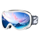 ZIONOR Lagopus Ski Snowboard Goggles UV Protection Anti fog Snow Goggles for Men Women Adult Youth VLT 8.6% White Frame Silver Lens