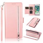 EYZUTAK Wallet Case for iPhone 6 Plus iPhone 6S Plus, 5 Card Slots Magnetic Closure Zipper Pocket Handbag PU Leather Flip Case with Wrist Strap TPU Kickstand Cover for iPhone 6 Plus/6S Plus -Rose Gold