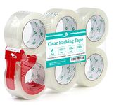 BOMEI PACK Packing Tape, Mailing & Storage Tape Clear, 1.88" x 100m, 6 Rolls with Hand-held Dispenser