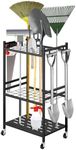 WUTUSENT Garden Tool Organizer with Wheels, Yard Tool Tower rack for Garage Organization and Storage, Up to 35 Long-Handled Tools, Heavy Duty Steel Garden Tool Stand for Shed with 4 Hooks.